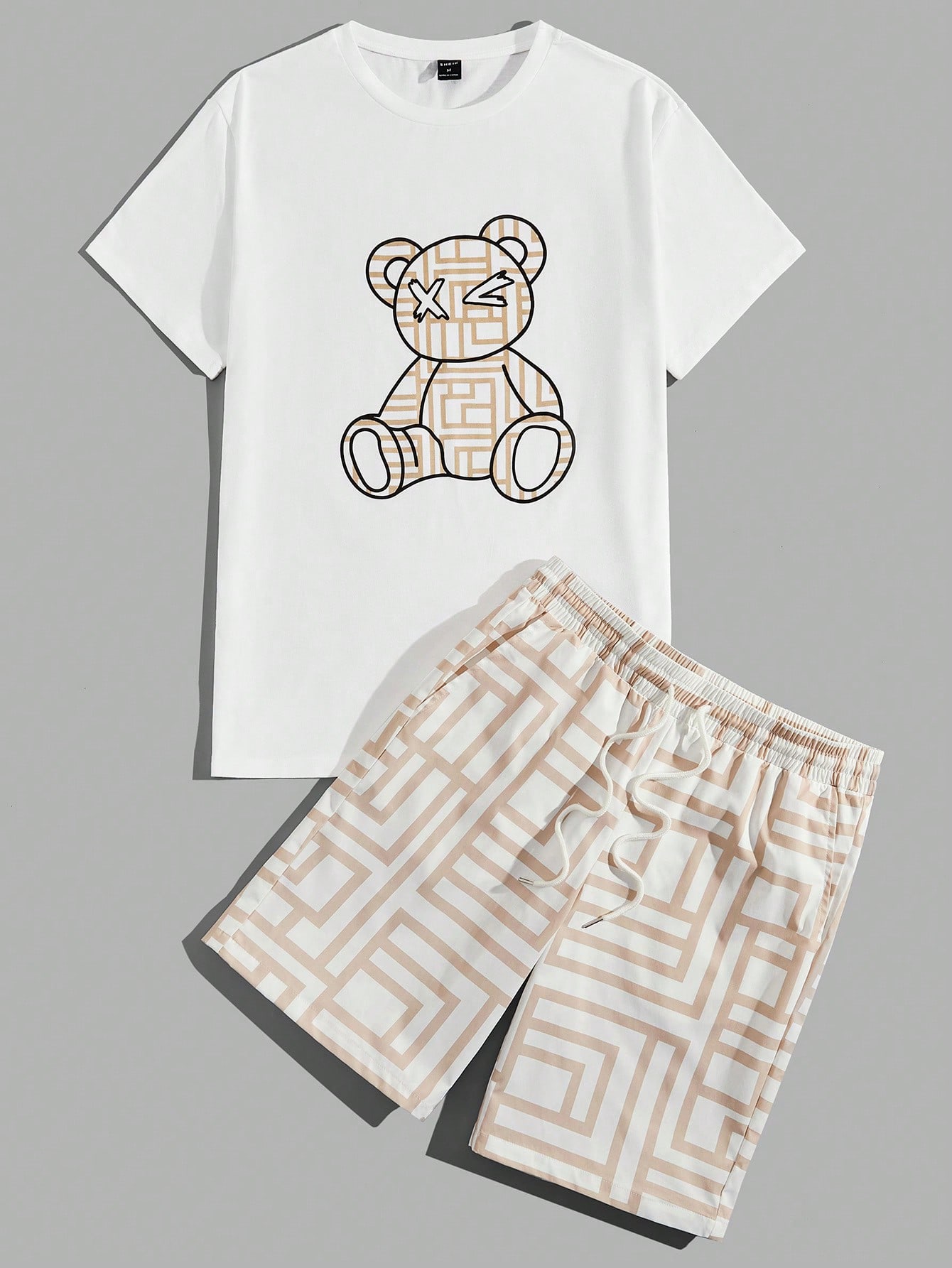 Мужской комплект из трикотажной футболки и тканых шорт с принтом медведя Manfinity LEGND, абрикос