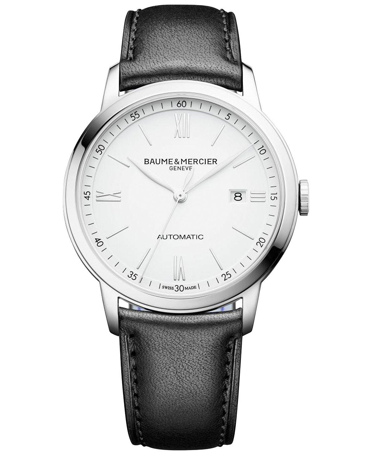 Мужские швейцарские автоматические часы Classima с черным кожаным ремешком 42 мм M0A10332 Baume & Mercier