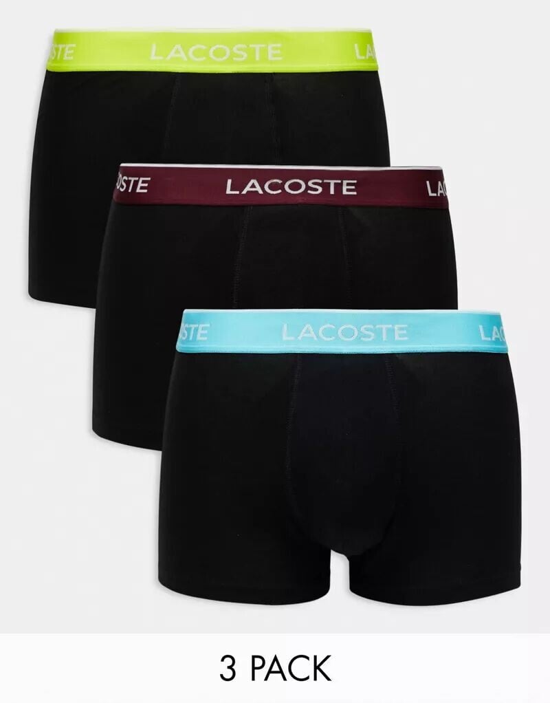 

Набор из трех черных плавок Lacoste Essentials с контрастным поясом