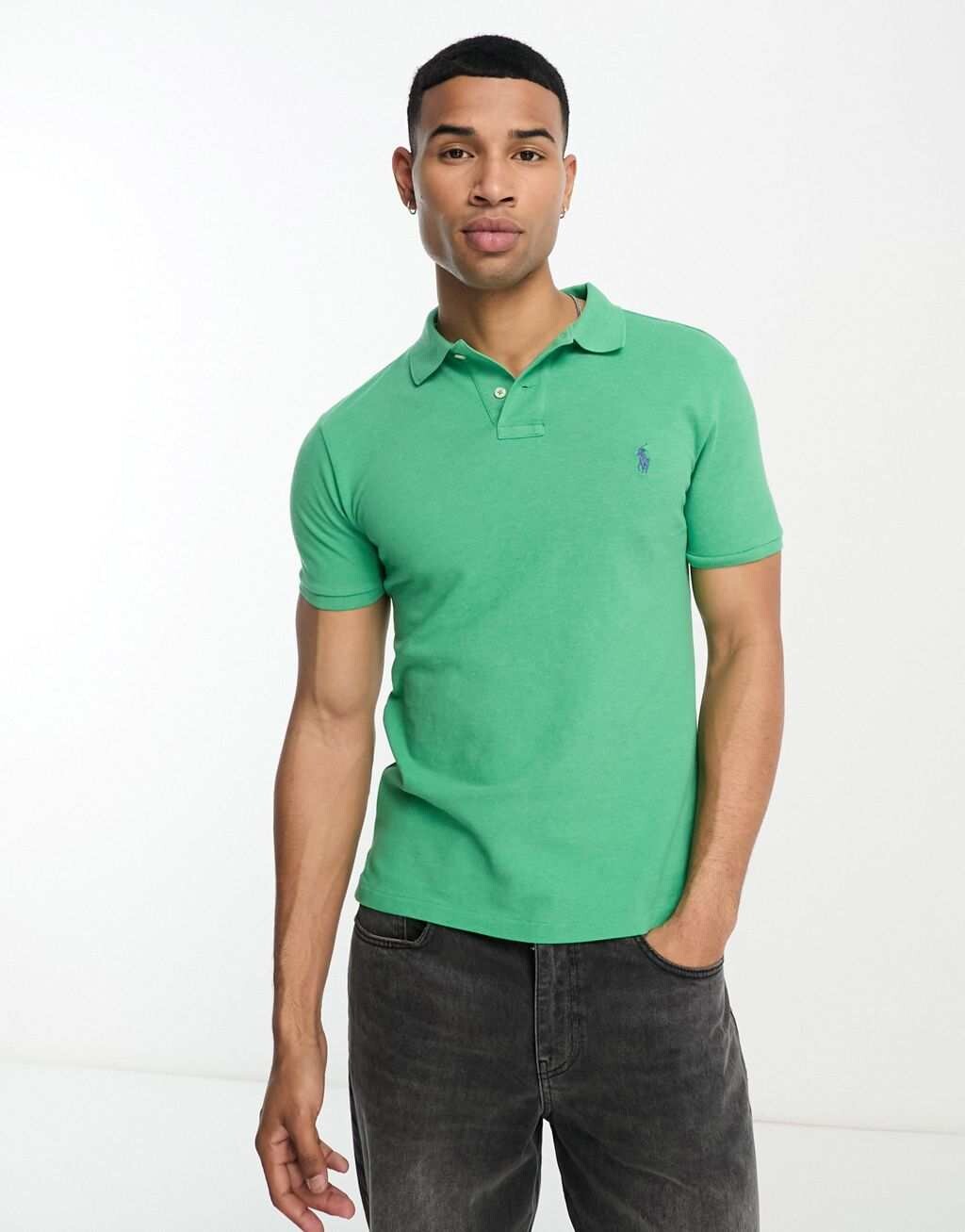 

Темно-зеленая рубашка-поло из пике узкого кроя с логотипом Polo Ralph Lauren