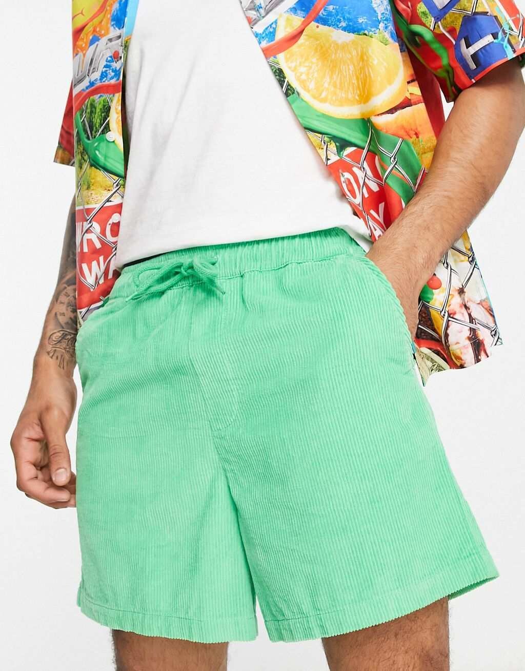 

Широкие шорты ярко-зеленого шнура ASOS DESIGN