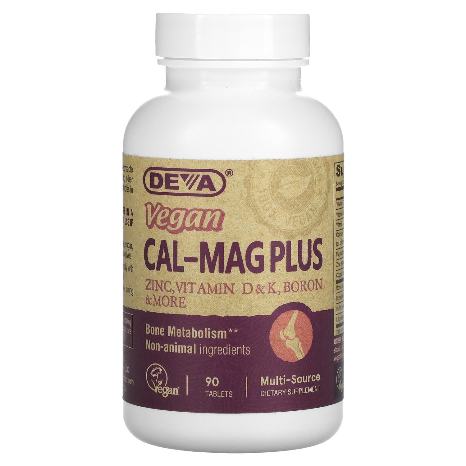 

Cal-Mag Plus, веганская добавка премиального качества, 90 таблеток, Deva