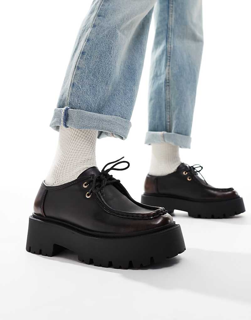 

Коричневые туфли на плоской подошве со шнуровкой ASOS DESIGN – Marley