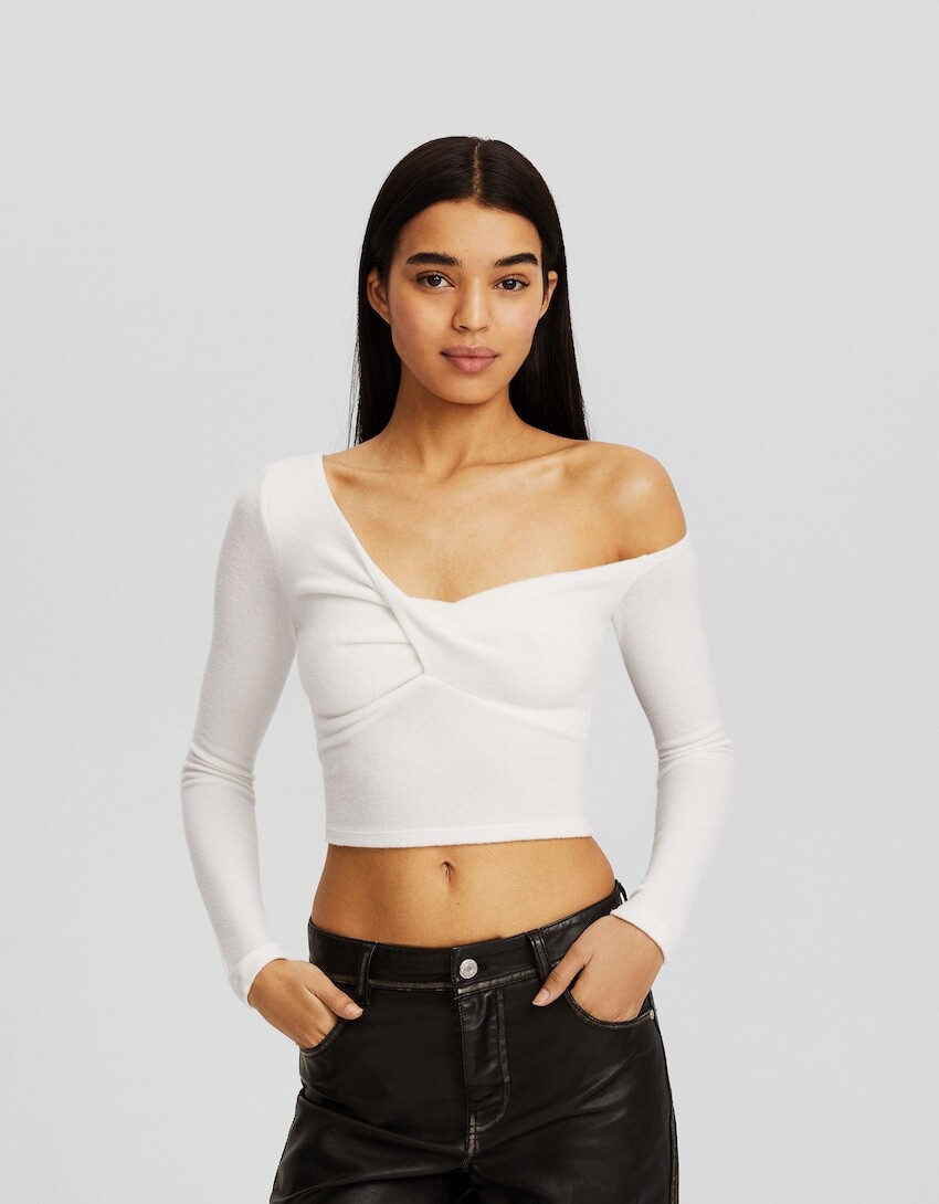 

Завязанный свитер Bershka, белый
