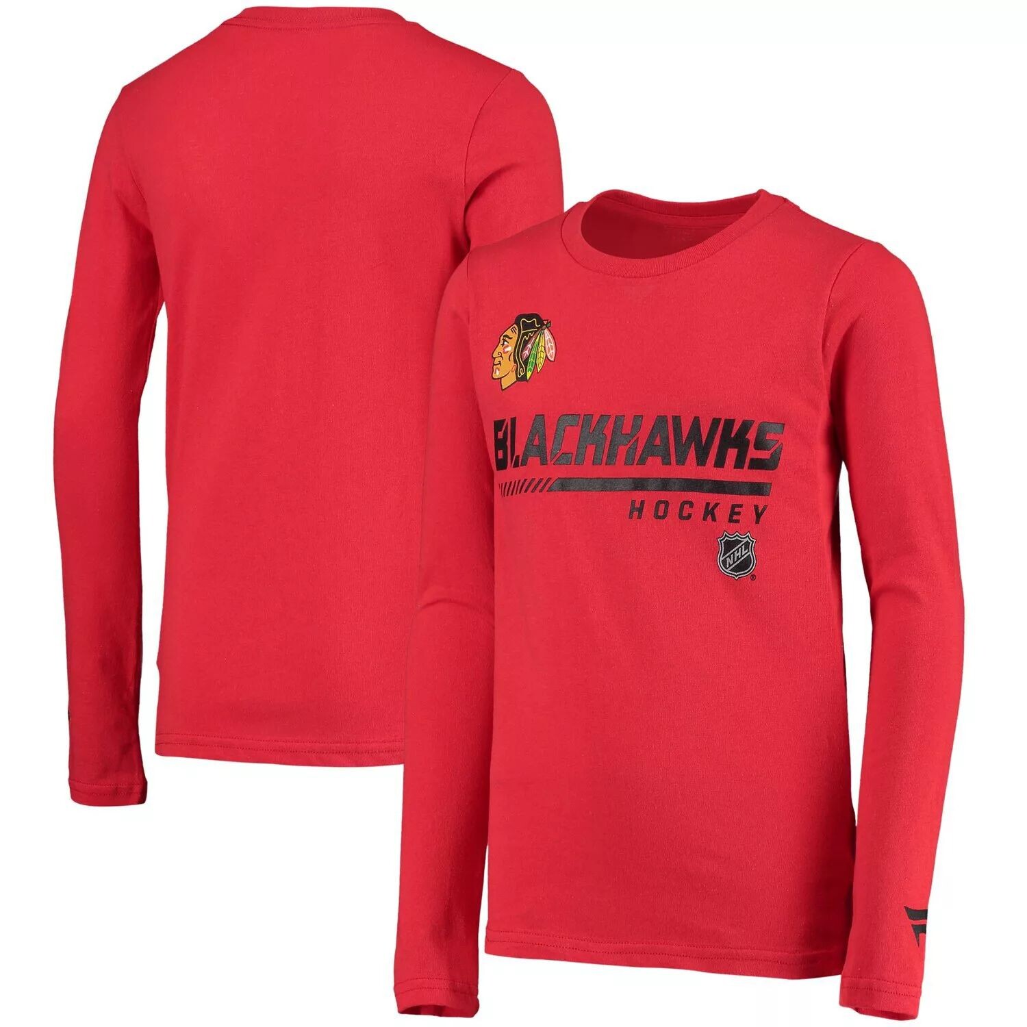 фирменная футболка youth fanatics джонатана тэйвза red chicago blackhawks отколовшаяся домашняя футболка игрока fanatics Красная футболка с длинным рукавом с логотипом Youth Fanatics Chicago Blackhawks Authentic Pro Prime Fanatics