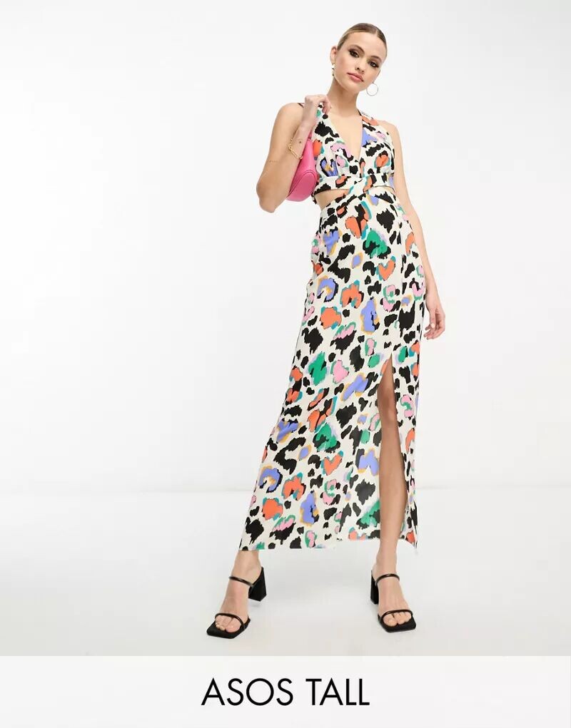 

Платье миди с вырезом и ярким принтом ASOS DESIGN Tall