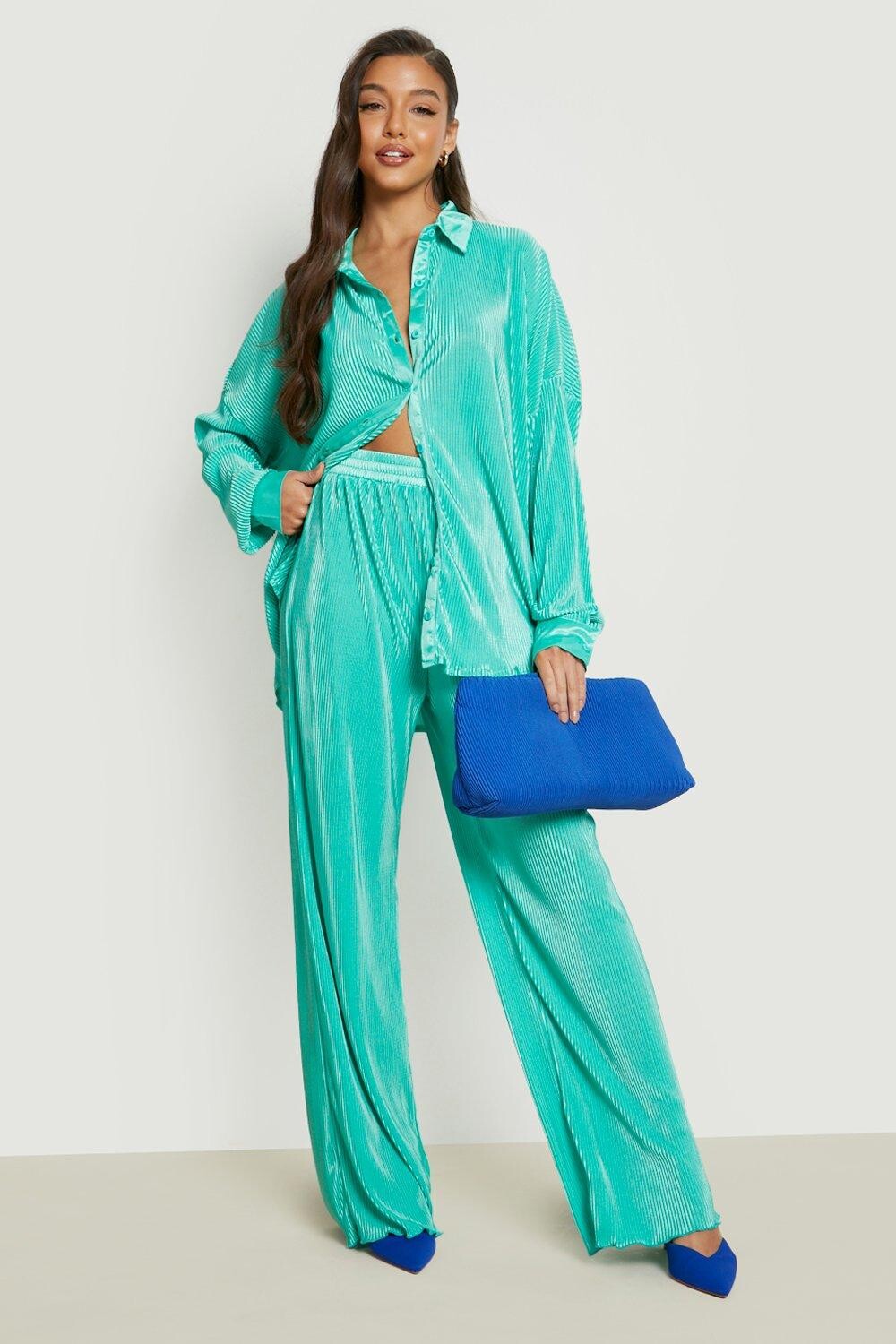 

Брюки плиссированного нима premium Boohoo, зеленый