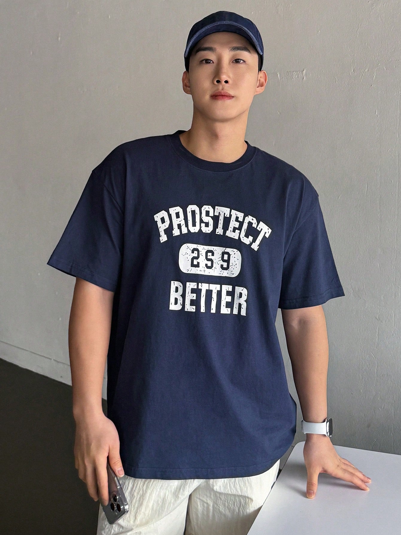 DAZY Мужская летняя футболка с коротким рукавом и буквенным принтом, синий