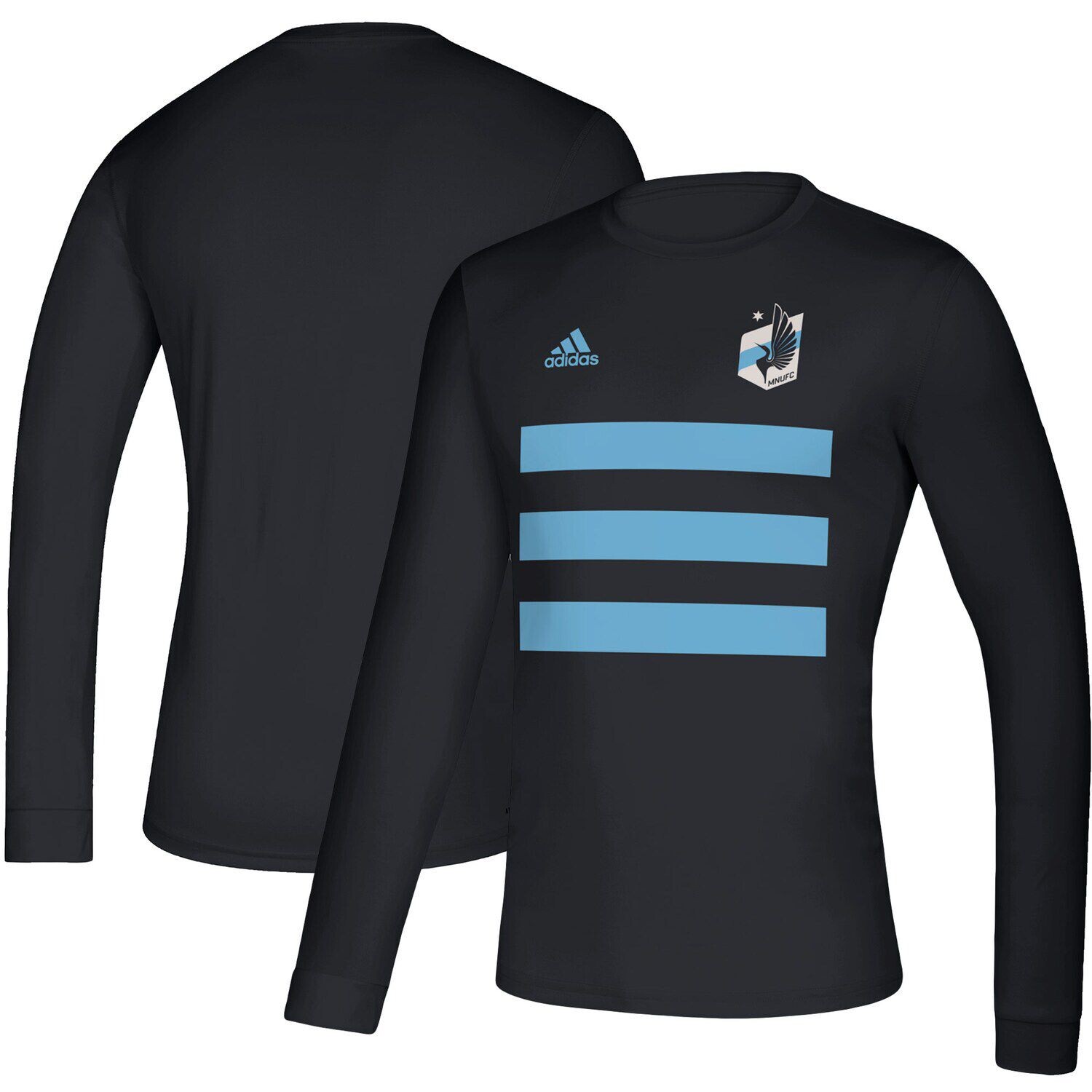 

Мужская черная футболка с длинным рукавом Minnesota United FC с тремя полосками Life Pitch adidas
