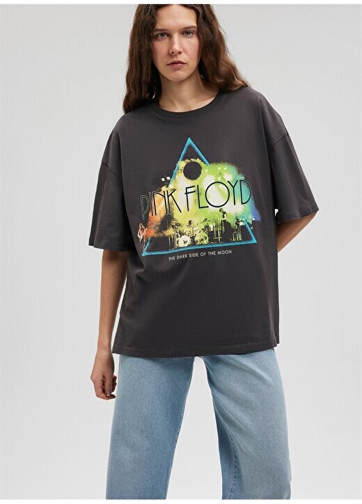 

Серая женская футболка с круглым вырезом M1612271-84671-PINK FLOYD PRINTED T Mavi, серый