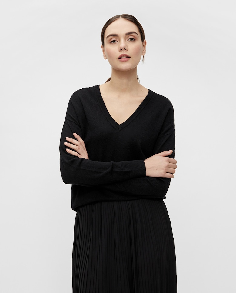 Вязаный женский свитер с V-образным вырезом Object, черный