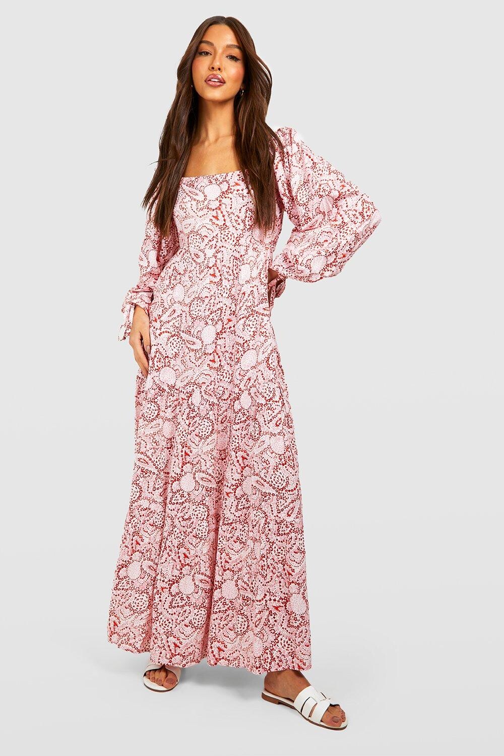 

Платье с длинными рукавами пейсли Boohoo, красный