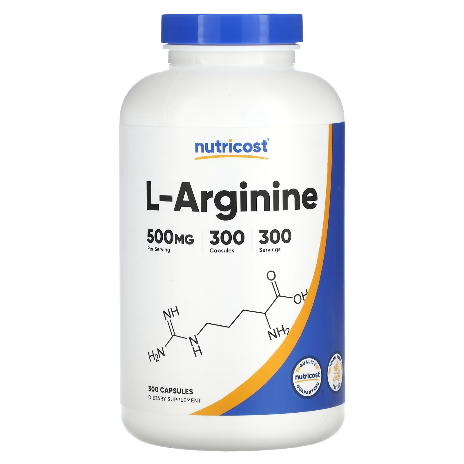 L-аргинин Nutricost 500 мг, 300 капсул l аргинин l цитруллин nutricost 750 мг 240 капсул