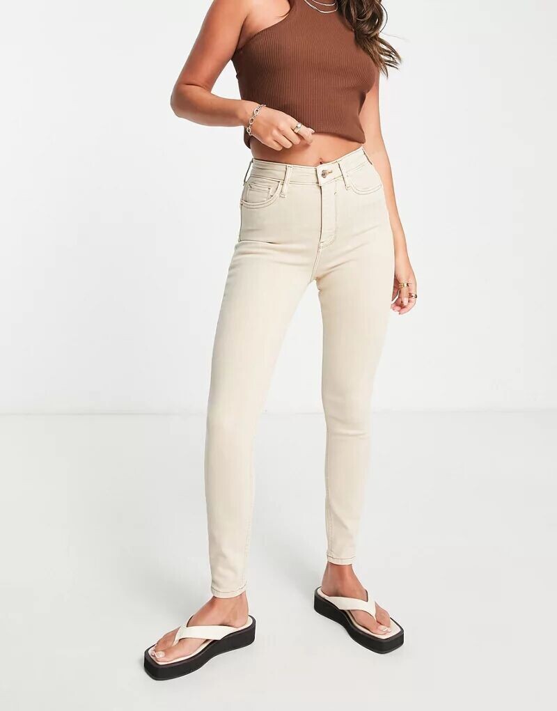 

Узкие джинсы цвета экрю с завышенной талией River Island