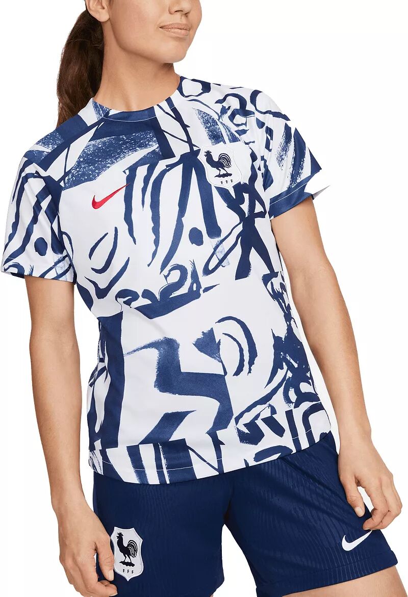 цена Женская темно-синяя предматчевая майка Nike France 2023