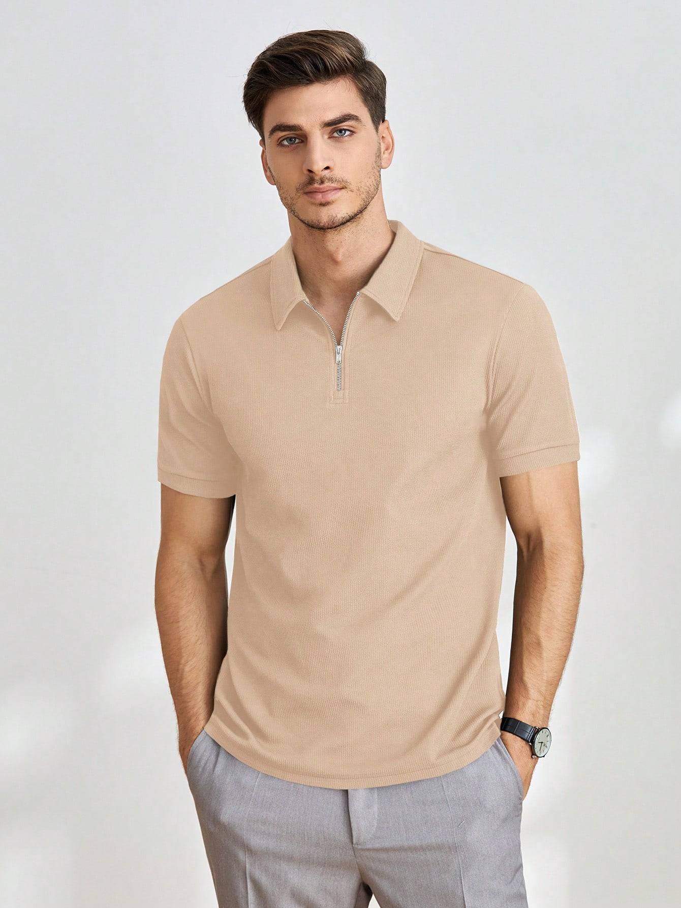 Мужская однотонная рубашка-поло с короткими рукавами Manfinity Homme, абрикос