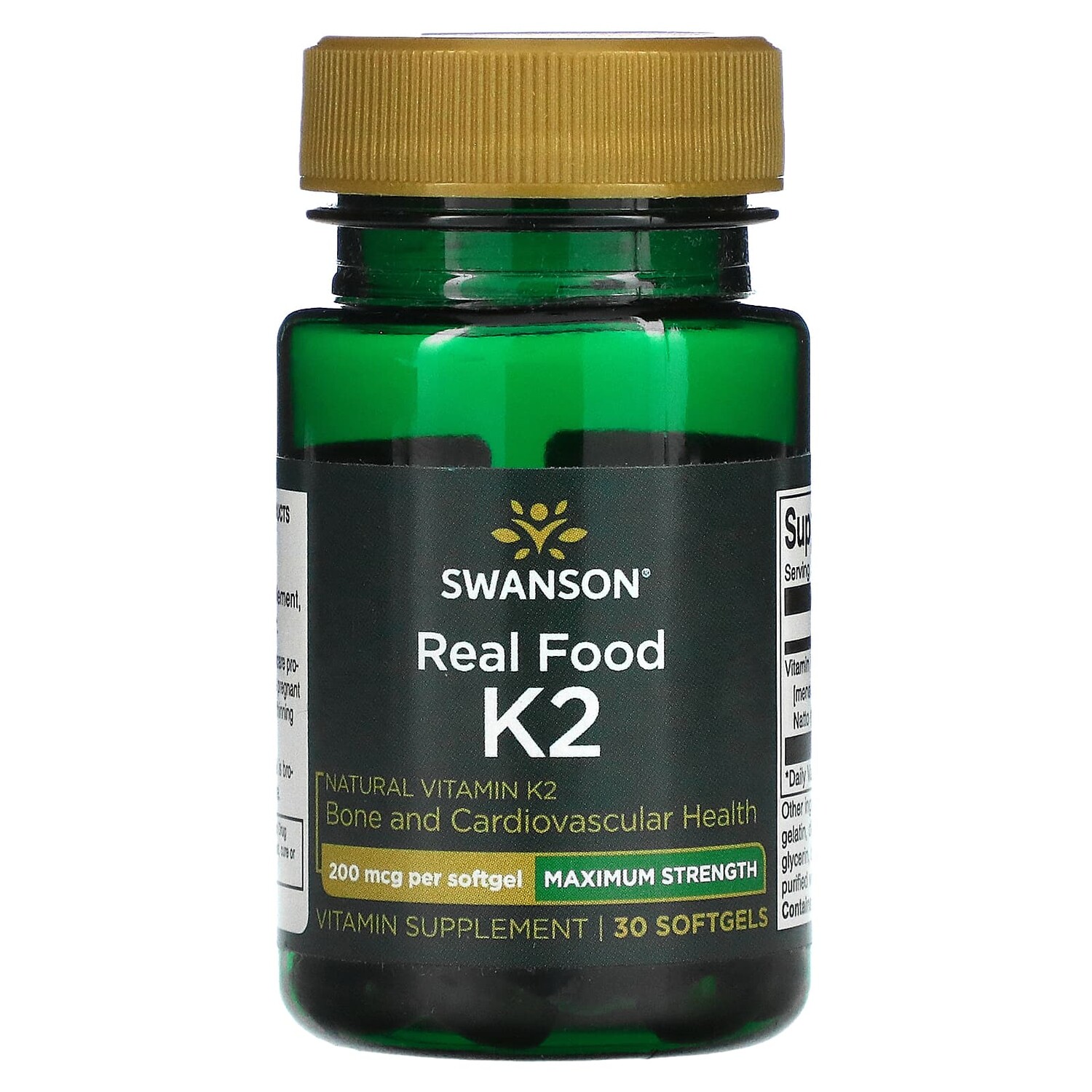

Maximum Strength, Real Food K2, 200 мкг, 30 мягких таблеток, Swanson