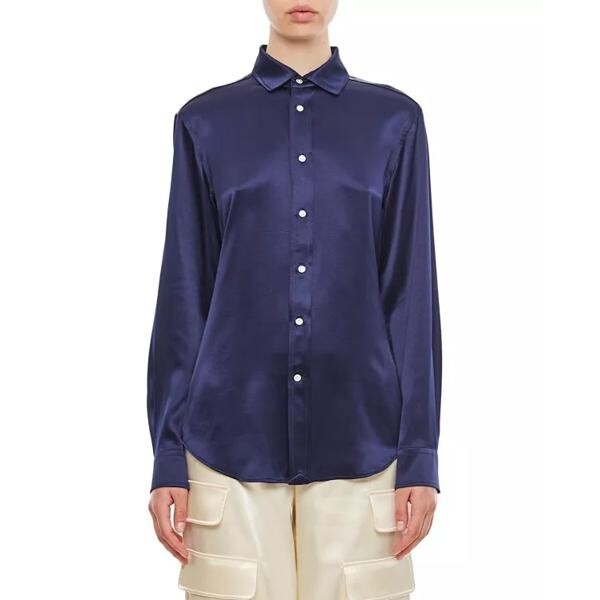 

Футболка long sleeve button front silk shirt Polo Ralph Lauren, синий