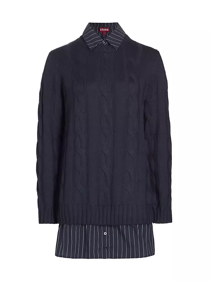 

Многослойное платье-свитер Aldrin косой вязки Staud, цвет navy navy pinstripe