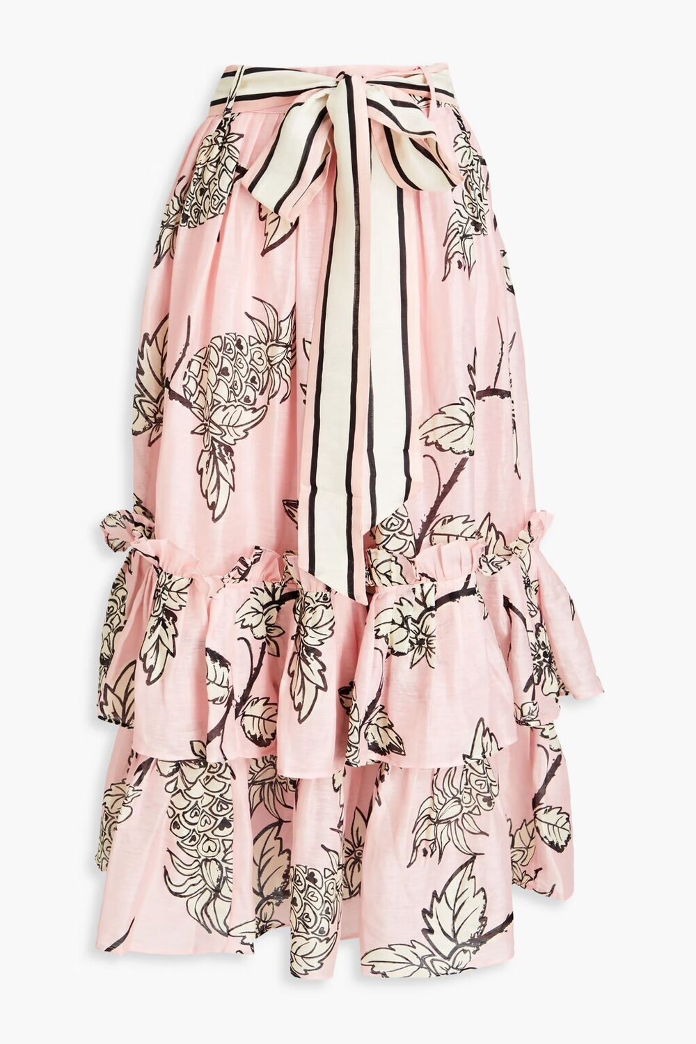 

Многоярусная юбка макси из льна и смесового шелка Leo Lin, розовый