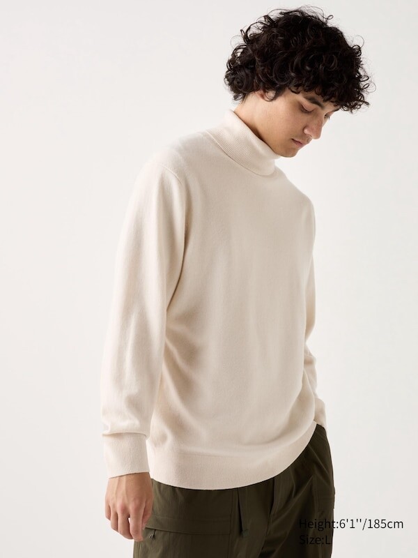 

Кашемировый джемпер с высоким воротом Uniqlo, бежевый
