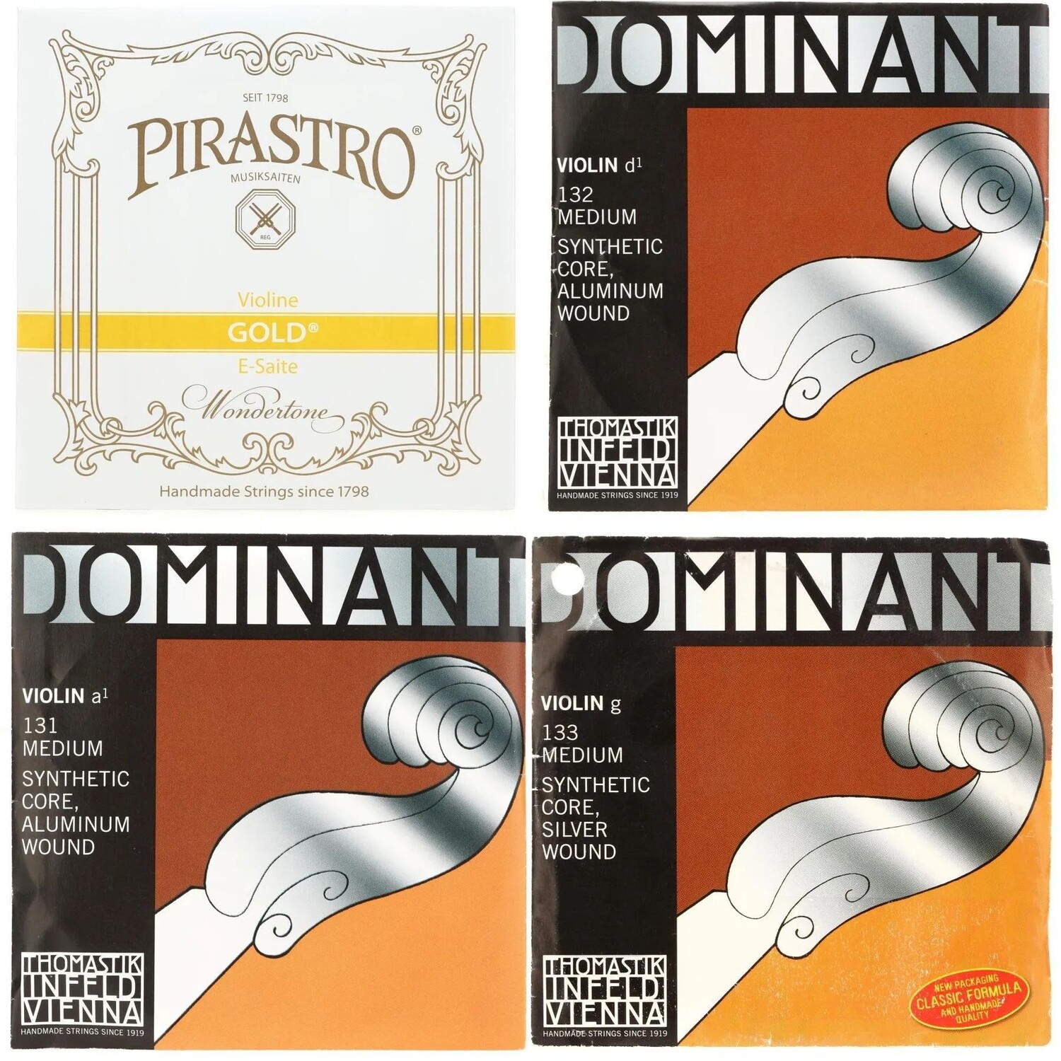 

Новый набор струн для скрипки Thomastik-Infeld Dominant — размер 4/4 со струной E с золотой этикеткой