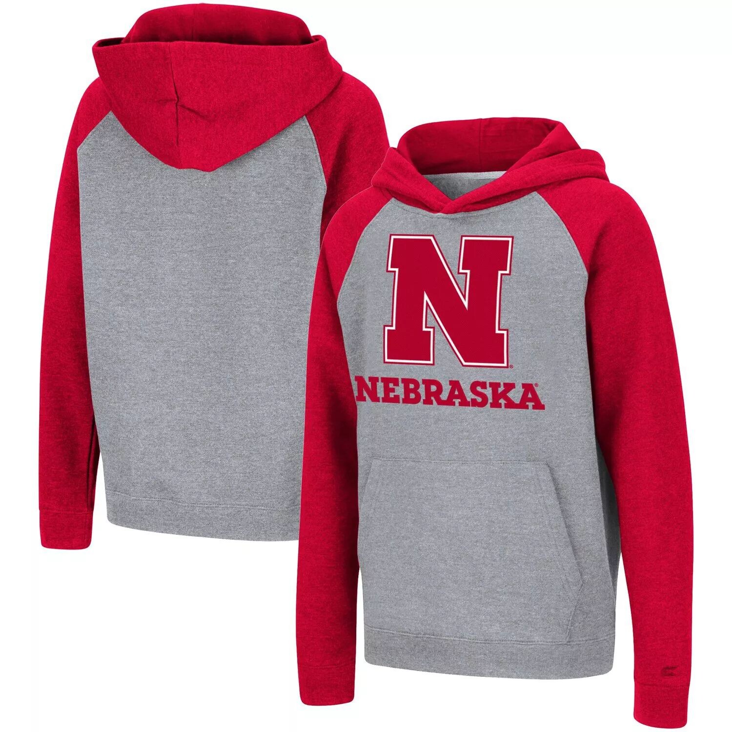 

Молодежная толстовка с капюшоном цвета реглан, серый/алый цвет Nebraska Huskers с логотипом Colosseum и надписью Colosseum