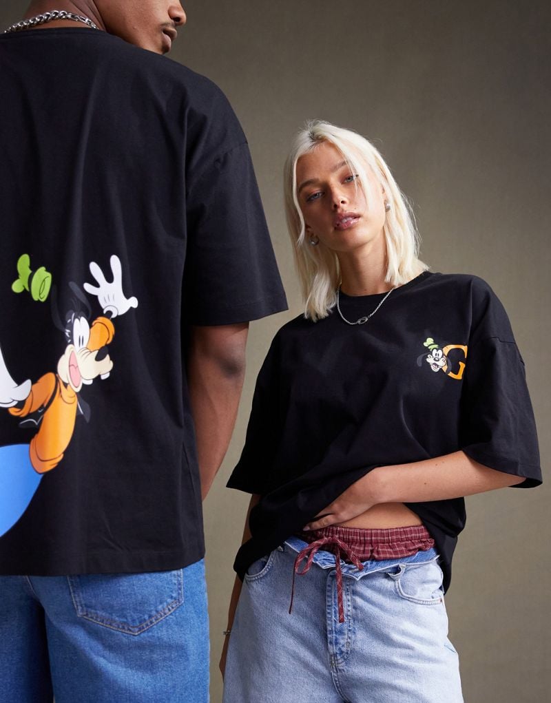 

Черная объемная футболка унисекс с принтом Disney Goofy ASOS