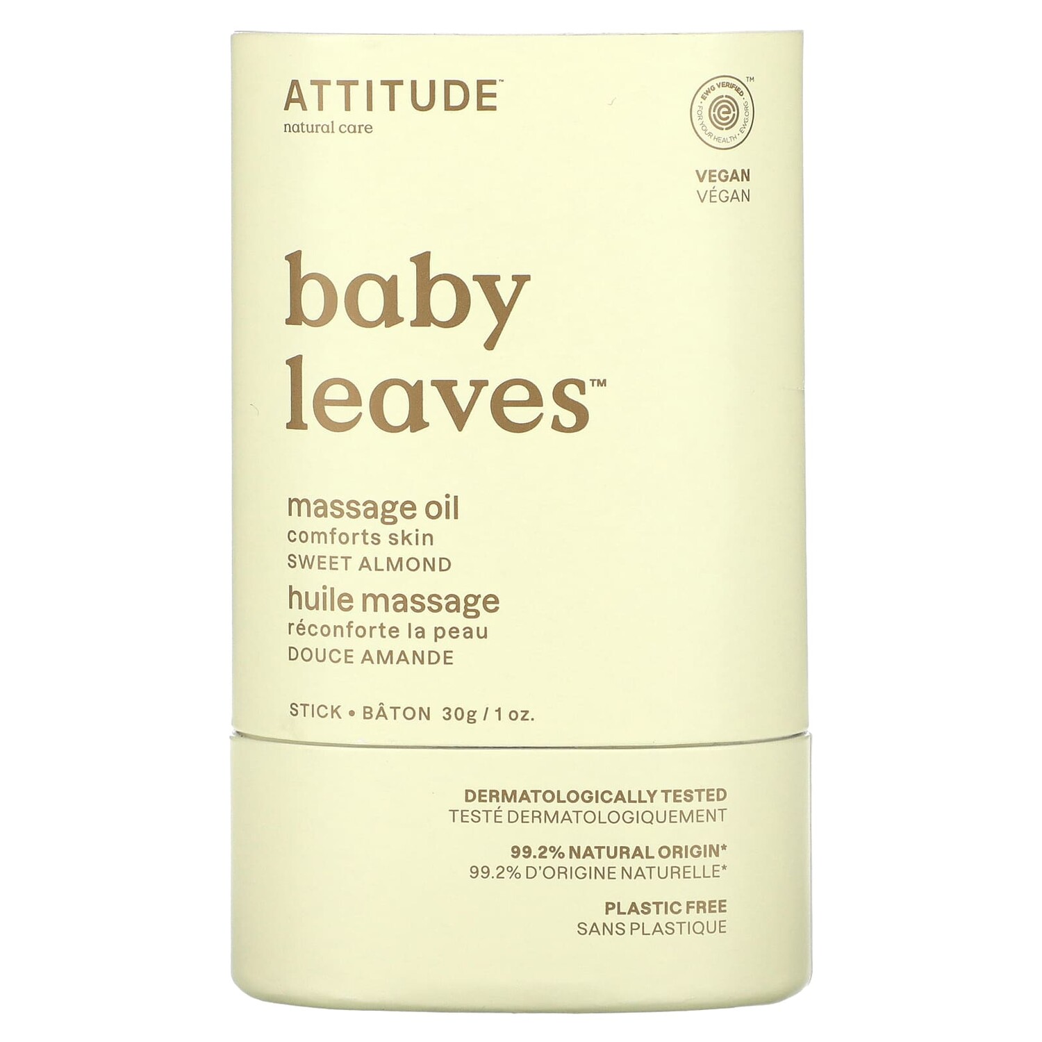 

Baby Leaves, массажное масло-стик, сладкий миндаль, 1 унция (30 г), ATTITUDE