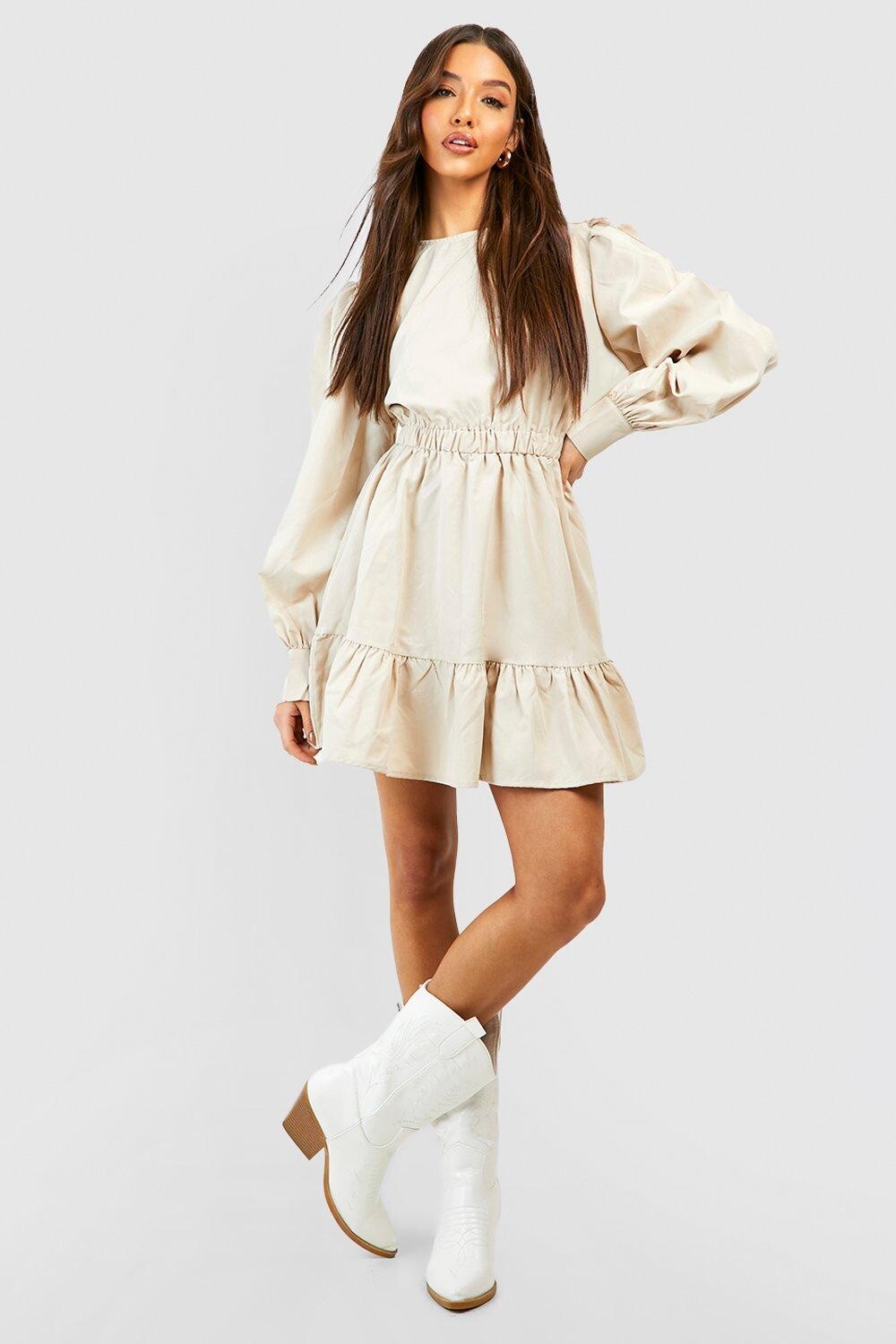 

Свободное платье из поплина boohoo, бежевый