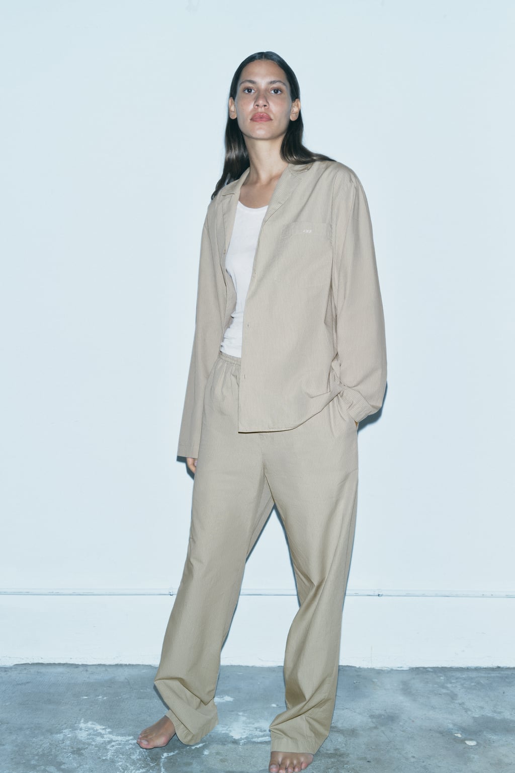 

Полосатая рубашка оверсайз ZARA, серый