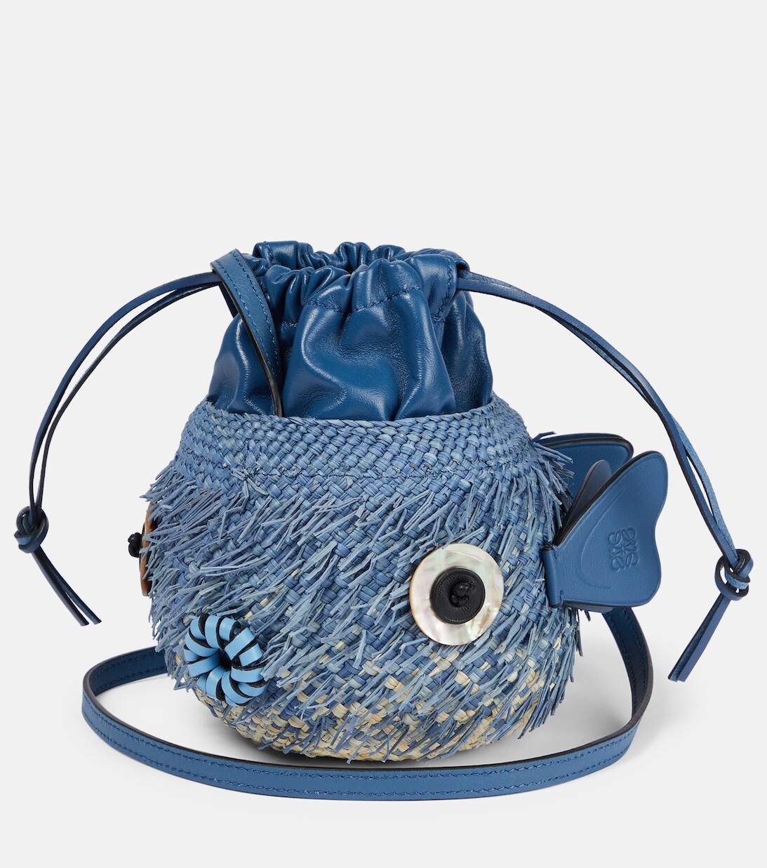 

Сумка-ведро Paula's Ibiza Blowfish из рафии и кожи Loewe, синий