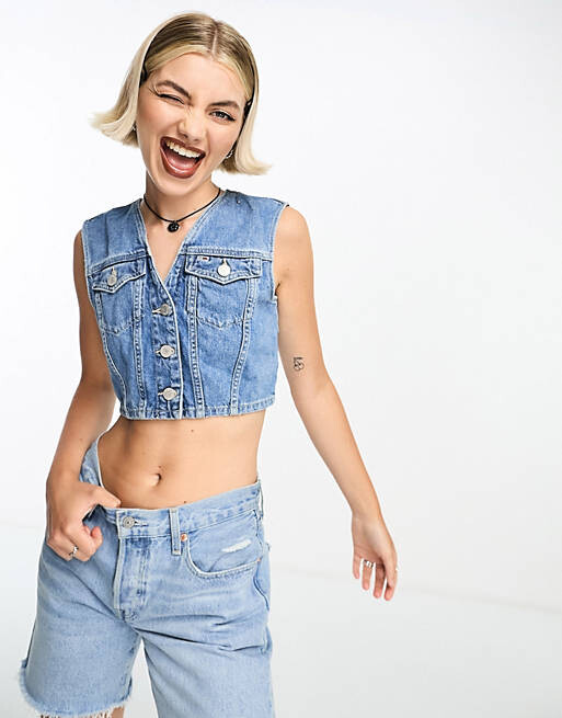

Укороченный джинсовый жилет Tommy Jeans средней стирки