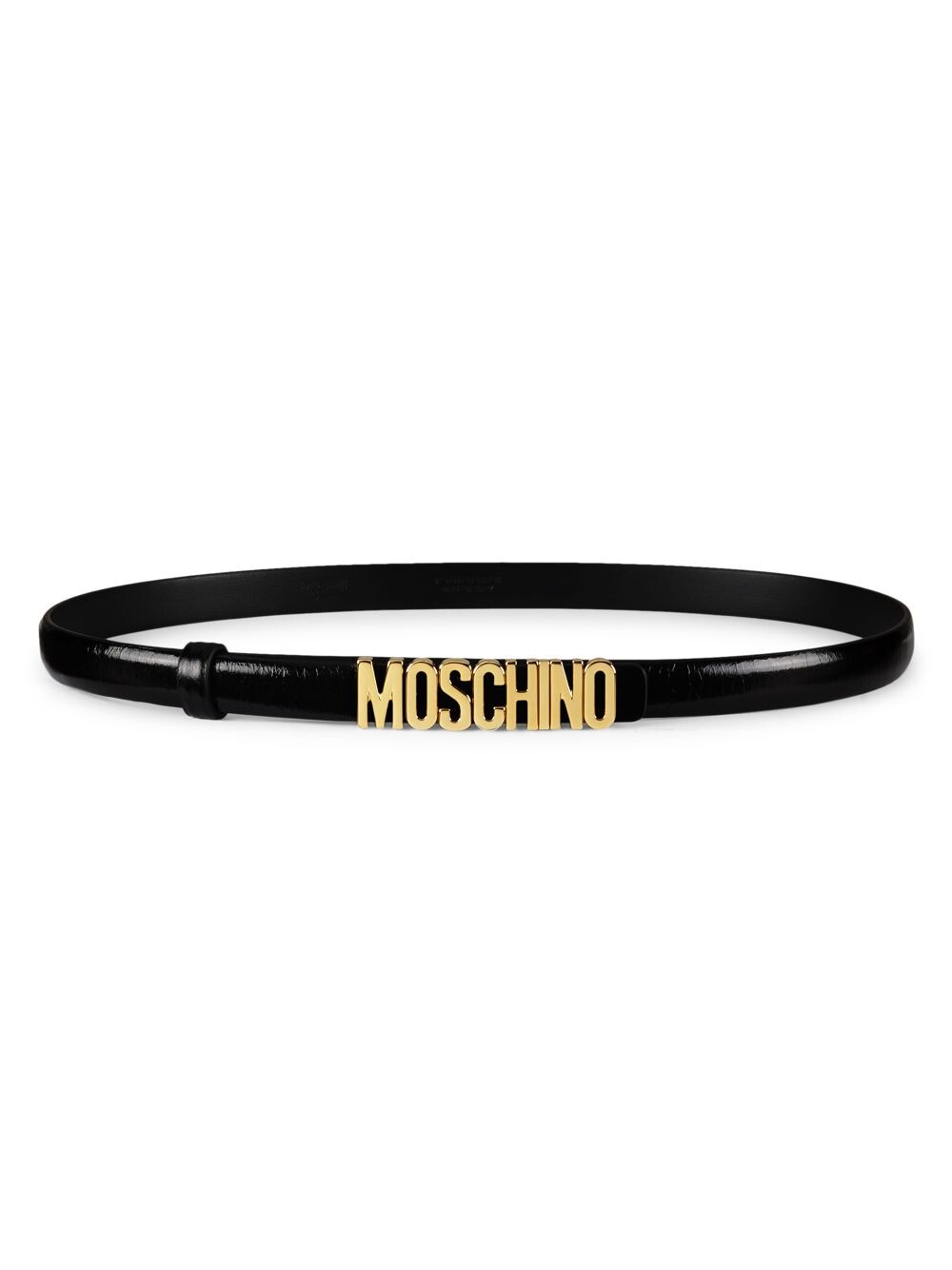 

Узкий кожаный ремень с логотипом Moschino, черный