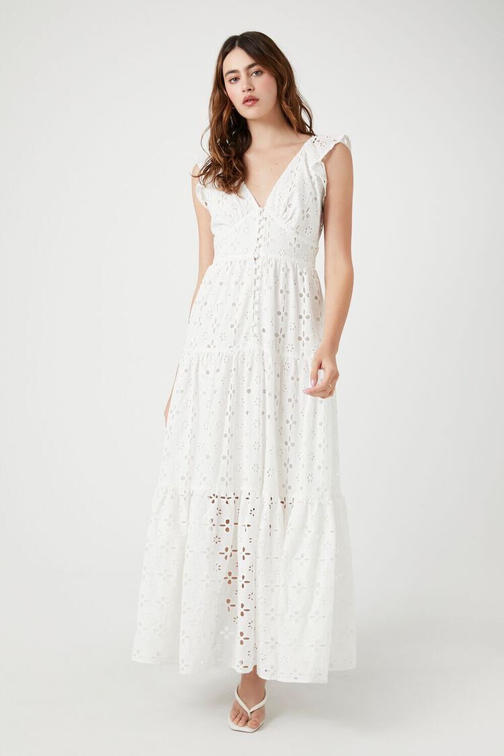 

Многоярусное платье макси с люверсами Forever 21, белый