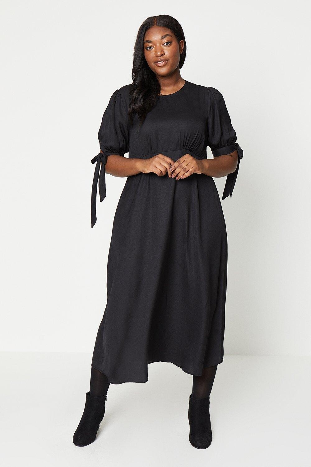 

Платье миди с изогнутыми рукавами и завязками Dorothy Perkins, черный