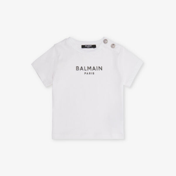 

Футболка из хлопкового джерси с логотипом и короткими рукавами 3–24 месяца Balmain, черный