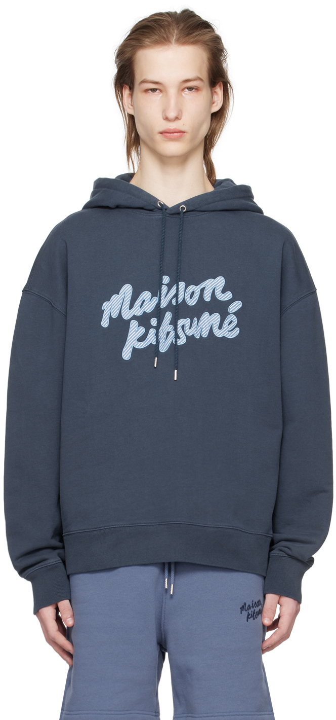 

Темно-синяя толстовка с капюшоном с рукописным вводом Maison Kitsune, цвет Ink blue