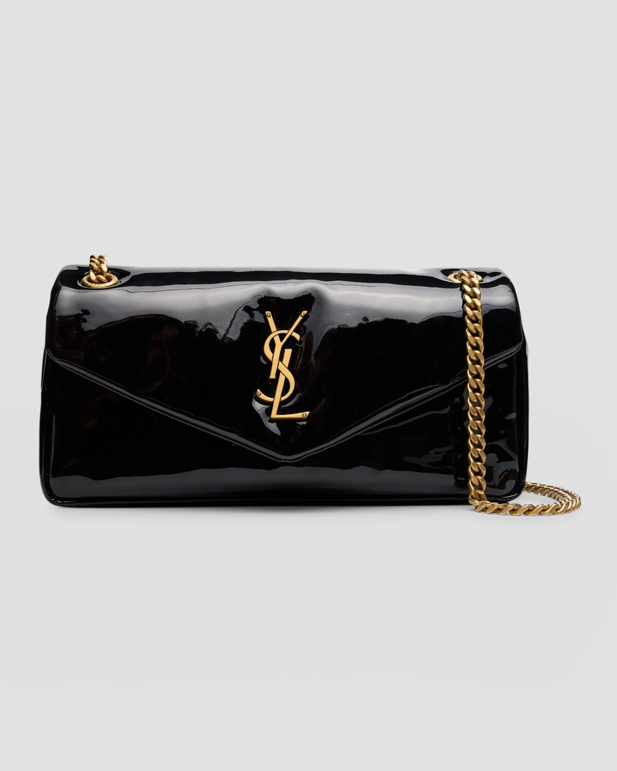 

Маленькая сумка через плечо Claypso YSL из лакированной кожи Saint Laurent, цвет Noir