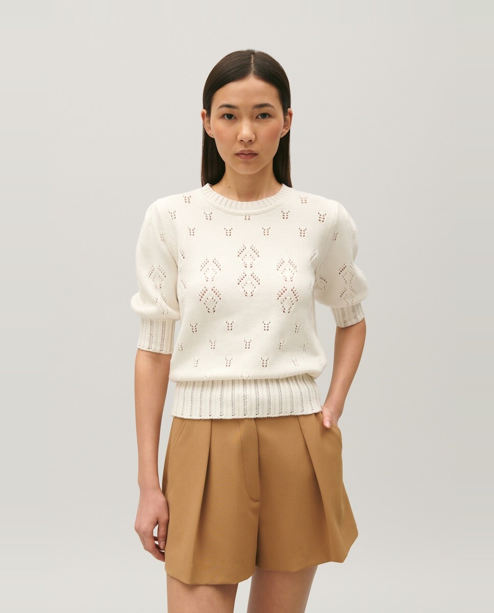 

Женский свитер ажурной вязки с короткими рукавами Claudie Pierlot, белый