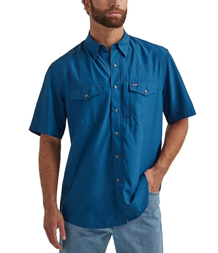

Однотонная рубашка Wrangler с короткими рукавами и кнопками спереди, синий