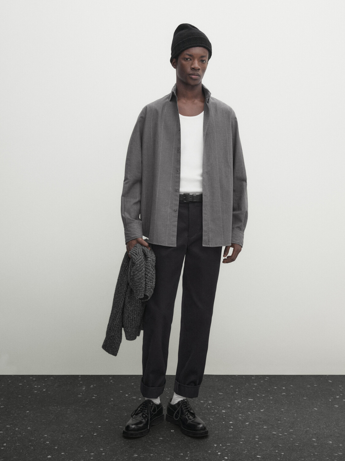 

Рубашка из хлопковой полоски узлого кроя soft wash Massimo Dutti, серый