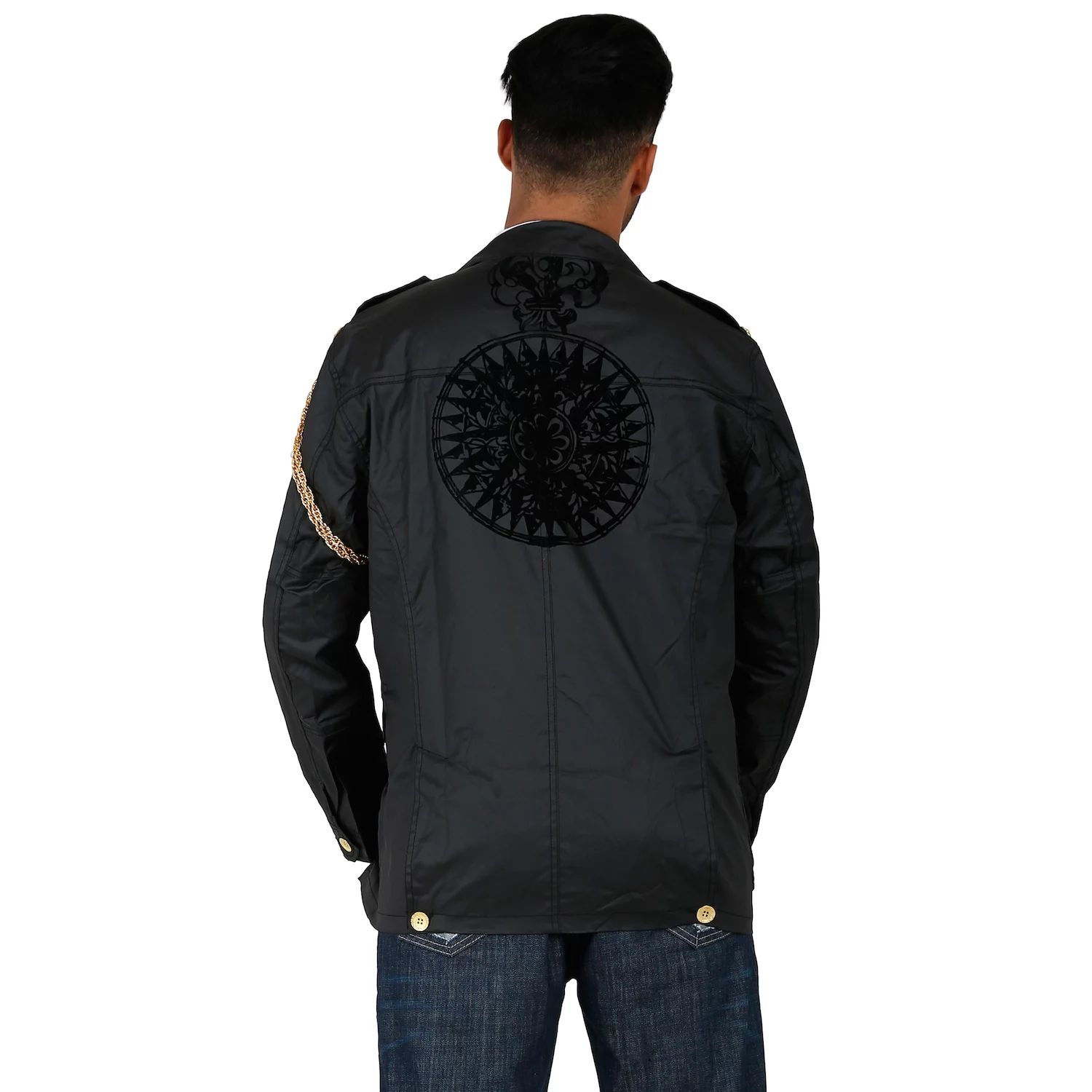 Мужская саржевая куртка-милиция Blanco Label с металлической цепочкой и принтом на спине