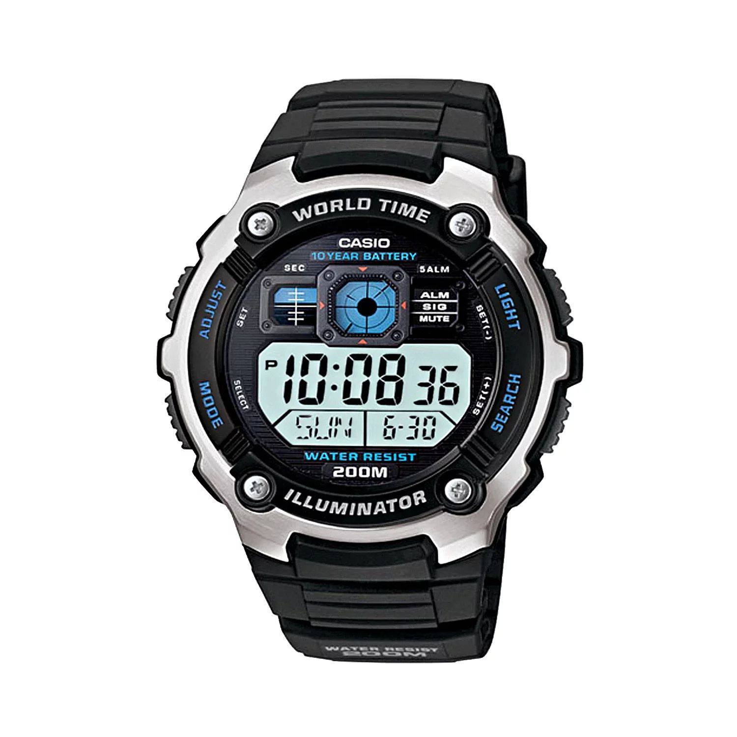 Мужские часы с цифровым хронографом и подсветкой - AE2000W-1AV Casio