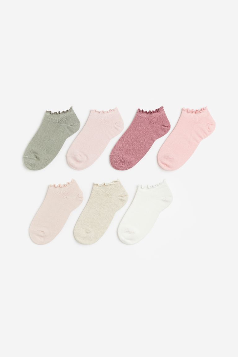 детские носки для девочки 31 33рр комплект из 4 пар светло зеленый зеленый оранжевый розовый неон Упаковка из 7 носков-кроссовок H&M, розовый