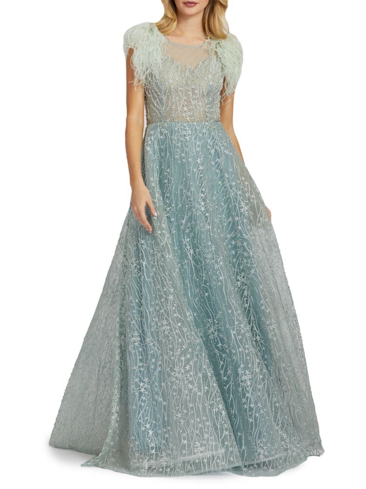 

Пернатое платье Mac Duggal, цвет Seafoam