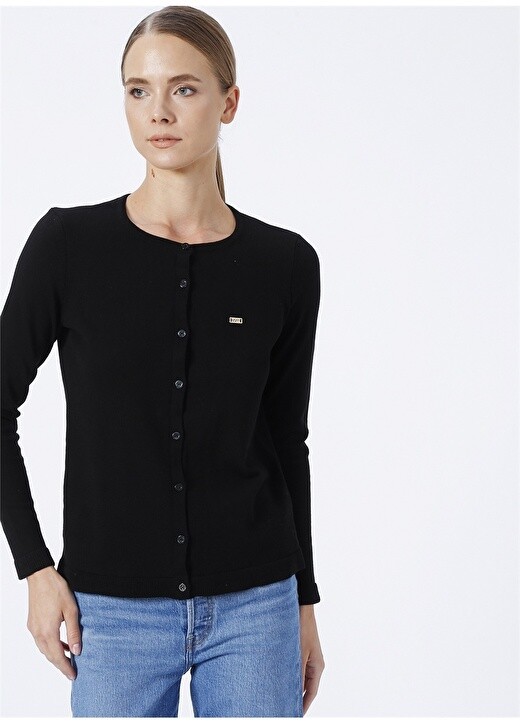 

Облегающий простой черный женский кардиган с круглым вырезом U.S. Polo Assn.