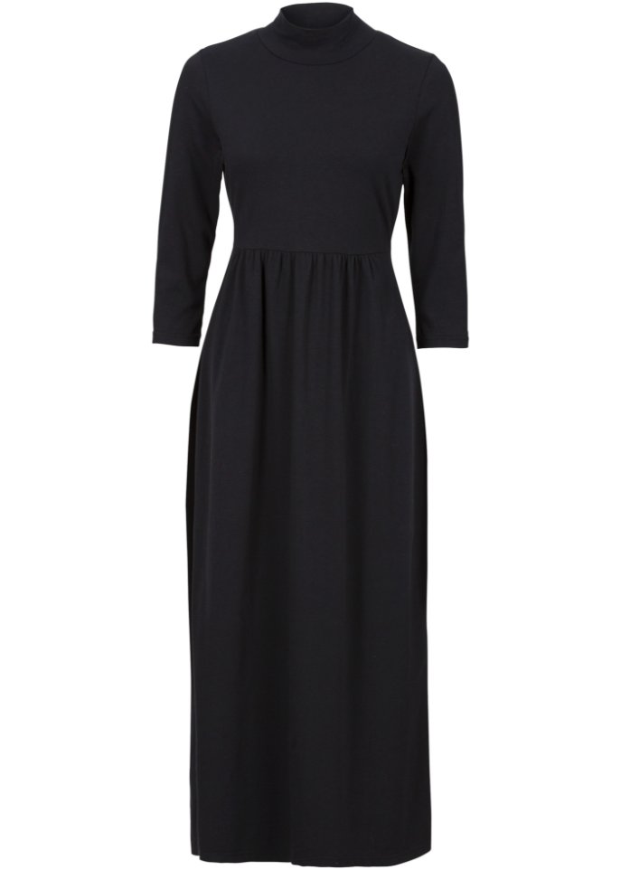 Платье-рубашка миди с рукавами 3/4 Bpc Bonprix Collection, черный длинное платье с короткими рукавами и складками molly bracken темно синий