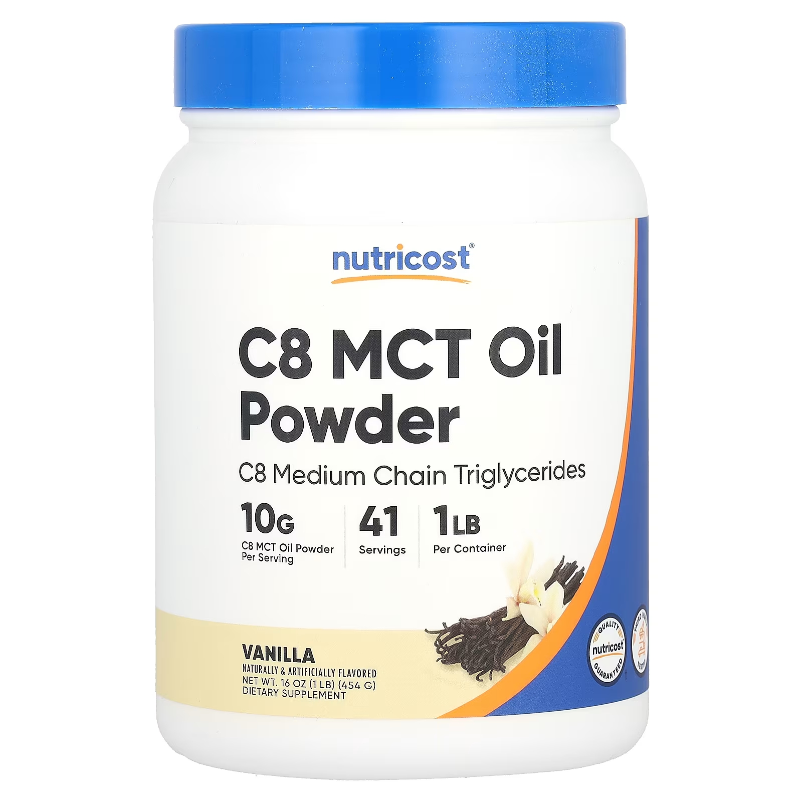 Nutricost C8 MCT Oil Powder Vanilla 1 фунт (454 г) now foods sports mct powder с сывороточным протеином соленая карамель 1 фунт 454 г