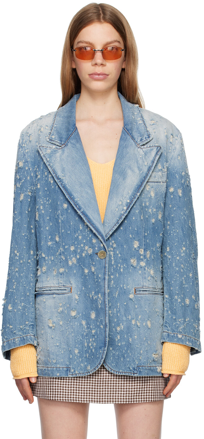 

Синяя джинсовая куртка с потертостями средней длины Acne Studios, Синий